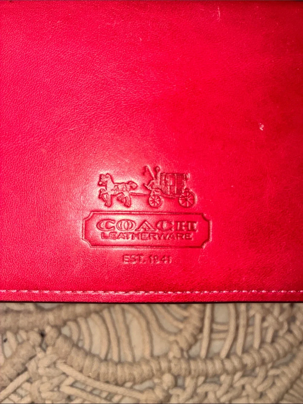 Coach Red Leather Continental Wallet with Embossed Logo